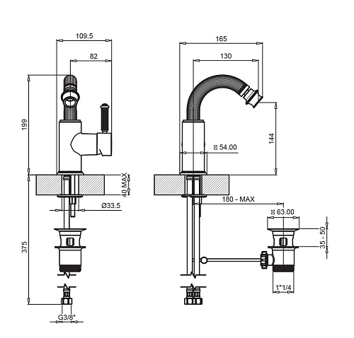 Смеситель для биде CEZARES APHRODITE-BS2-02-Bi с донным клапаном, бронза, ручки белые Смеситель для биде CEZARES APHRODITE-BS2-02-Bi с донным клапаном, бронза, ручки белые