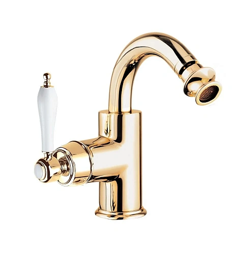 Смеситель для биде CEZARES APHRODITE-BS2-03/24-Bi с донным клапаном, золото 24 карат, ручки белые Смеситель для биде CEZARES APHRODITE-BS2-03/24-Bi с донным клапаном, золото 24 карат, ручки белые