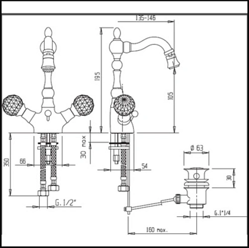 Смеситель для биде CEZARES ATLANTIS-BS2-01-055 Смеситель для биде CEZARES ATLANTIS-BS2-01-055