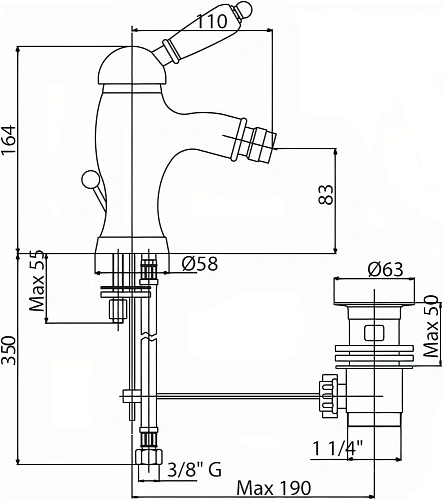 Смеситель для биде CEZARES ELITE-BSM1-03/24-M Смеситель для биде CEZARES ELITE-BSM1-03/24-M