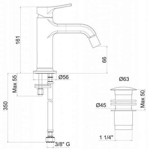 Смеситель для биде CEZARES FUSION-MONO-BSM1-CNE Смеситель для биде CEZARES FUSION-MONO-BSM1-CNE