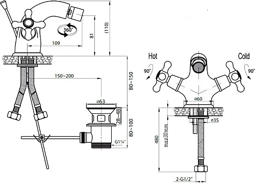 Смеситель для биде CEZARES GOLF-BS1-01 Смеситель для биде CEZARES GOLF-BS1-01