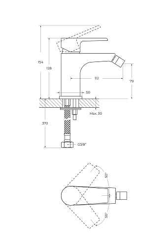 Смеситель для биде CEZARES NAUTIC-BS1-NOP с донным клапаном, черный матовый Смеситель для биде CEZARES NAUTIC-BS1-NOP с донным клапаном, черный матовый