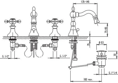 Смеситель для биде CEZARES NOSTALGIA-BBS2-02 Смеситель для биде CEZARES NOSTALGIA-BBS2-02