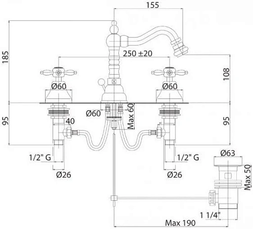 Смеситель для биде CEZARES NOSTALGIA-BBS2-03/24 Смеситель для биде CEZARES NOSTALGIA-BBS2-03/24
