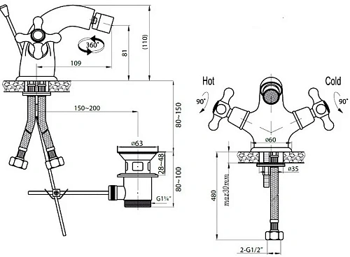Смеситель для биде CEZARES NOSTALGIA-BS1-01 Смеситель для биде CEZARES NOSTALGIA-BS1-01