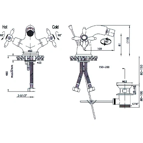 Смеситель для биде CEZARES NOSTALGIA-BS1-02 Смеситель для биде CEZARES NOSTALGIA-BS1-02