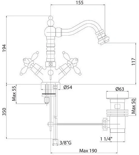 Смеситель для биде CEZARES NOSTALGIA-BS2-01 Смеситель для биде CEZARES NOSTALGIA-BS2-01
