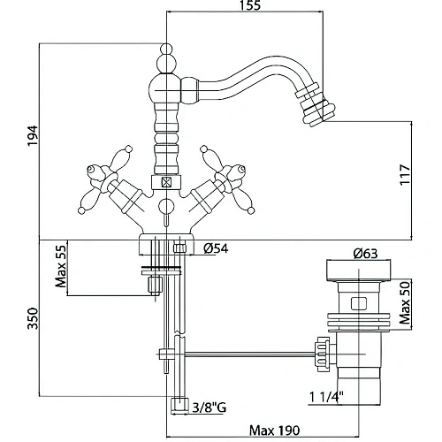 Смеситель для биде CEZARES NOSTALGIA-BS2-02 Смеситель для биде CEZARES NOSTALGIA-BS2-02