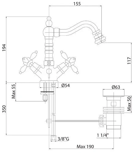 Смеситель для биде CEZARES NOSTALGIA-BS2-03/24 Смеситель для биде CEZARES NOSTALGIA-BS2-03/24