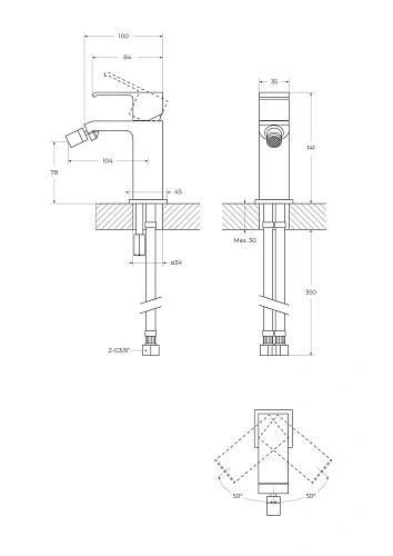 Смеситель для биде CEZARES PORTA-BS1-BIO с донным клапаном, белый матовый Смеситель для биде CEZARES PORTA-BS1-BIO с донным клапаном, белый матовый