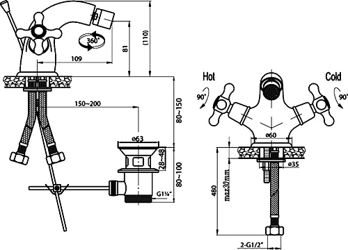 Смеситель для биде CEZARES RETRO-C-BS1-01 Смеситель для биде CEZARES RETRO-C-BS1-01