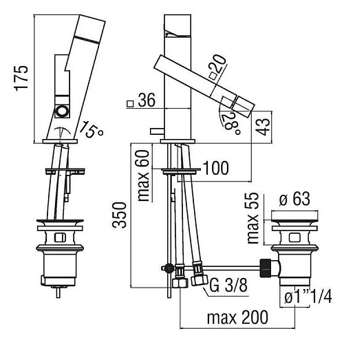 Смеситель для биде NOBILI Tower TW00119/1CR Смеситель для биде NOBILI Tower TW00119/1CR