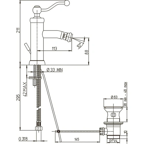 Смеситель для биде Paini Duomo 88OP306 золото PVD Смеситель для биде Paini Duomo 88OP306 золото PVD