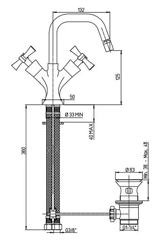 Смеситель для биде Paini Elix 85CR251 с донным клапаном 1”1/4 Смеситель для биде Paini Elix 85CR251 с донным клапаном 1”1/4