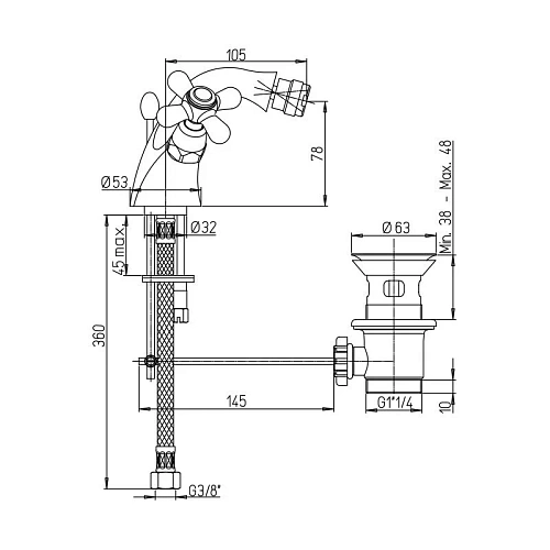 Смеситель для биде Paini Liberty 17CR327 Смеситель для биде Paini Liberty 17CR327