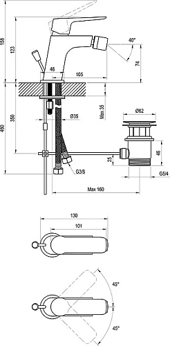 Смеситель для биде Ravak Classic CL 055.00 X070082 с открыванием стока Смеситель для биде Ravak Classic CL 055.00 X070082 с открыванием стока