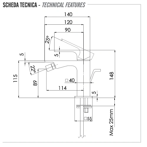 Смеситель для биде Remer Absolute AU20NP, никель брашированный Смеситель для биде Remer Absolute AU20NP, никель брашированный