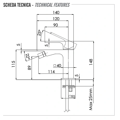 Смеситель для биде Remer Absolute AU22NO, чёрный матовый Смеситель для биде Remer Absolute AU22NO, чёрный матовый