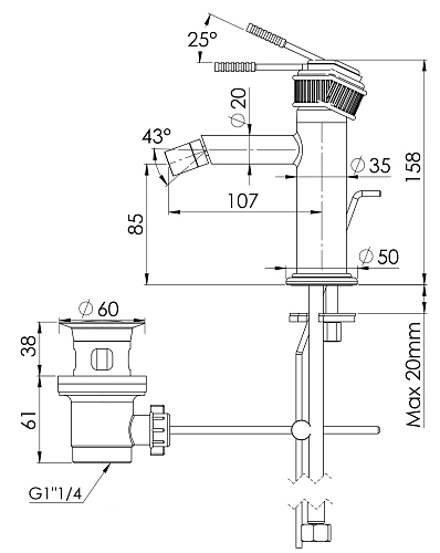 Смеситель для биде Remer Atelier AL20DO, золото глянцевое Смеситель для биде Remer Atelier AL20DO, золото глянцевое