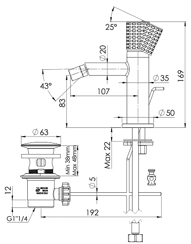 Смеситель для биде Remer Celebrity CEC20BG, золото брашированное Смеситель для биде Remer Celebrity CEC20BG, золото брашированное
