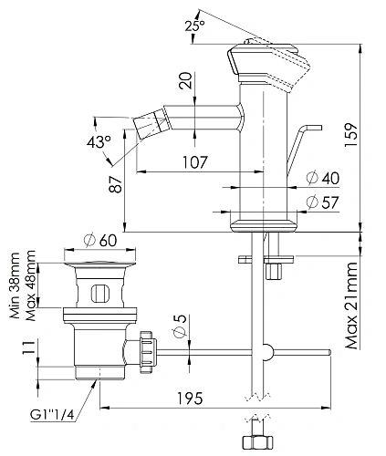 Смеситель для биде Remer Element ET20 Смеситель для биде Remer Element ET20