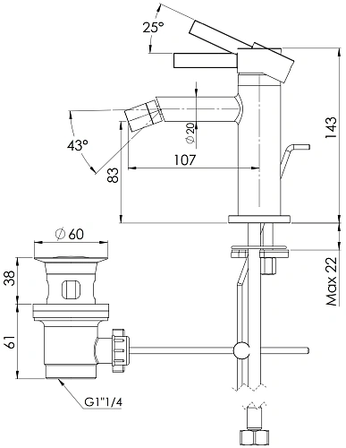 Смеситель для биде Remer Metrica MC20CFP, черный брашированный хром Смеситель для биде Remer Metrica MC20CFP, черный брашированный хром