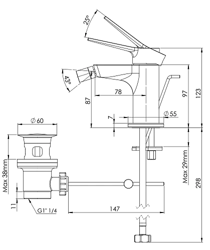 Смеситель для биде Remer Slash SL20DO, золото глянцевое Смеситель для биде Remer Slash SL20DO, золото глянцевое