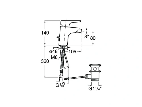 Смеситель для биде Roca Atlas с донным клапаном, 5A6090C00 Смеситель для биде Roca Atlas с донным клапаном, 5A6090C00
