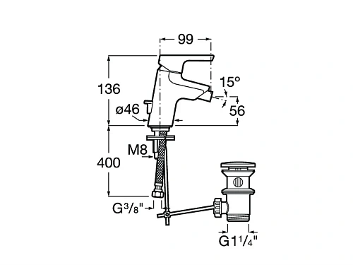 Смеситель для биде Roca Malva с донным клапаном, 5A603BC00 Смеситель для биде Roca Malva с донным клапаном, 5A603BC00