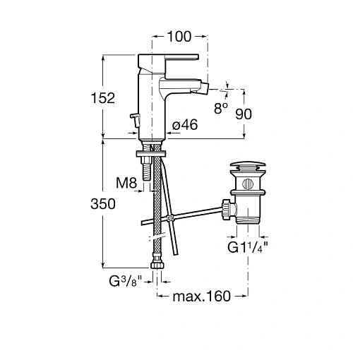 Смеситель для биде Roca Naia с донным клапаном, 5A6096C00 Смеситель для биде Roca Naia с донным клапаном, 5A6096C00