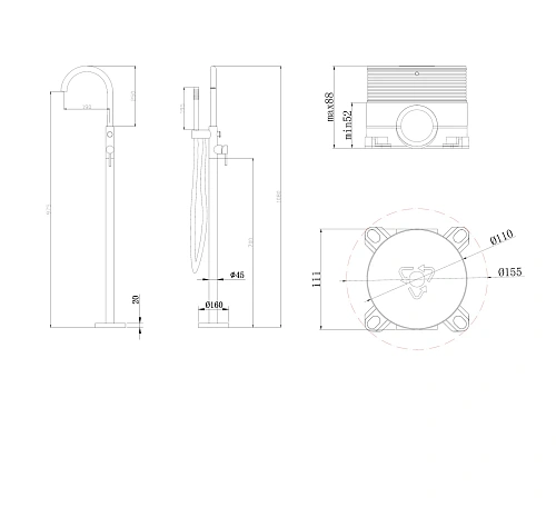 Смеситель для ванны ABBER Wasser Kreis AF8115RGN напольный, розовое золото Смеситель для ванны ABBER Wasser Kreis AF8115RGN напольный, розовое золото