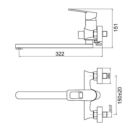 Смеситель для ванны Agger Brave A2321100 Смеситель для ванны Agger Brave A2321100