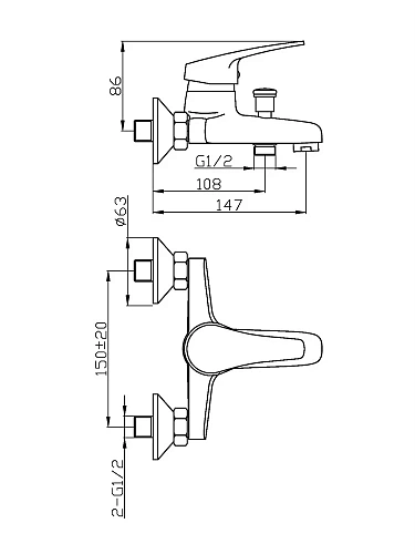 Смеситель для ванны Agger Exact A2110000 Смеситель для ванны Agger Exact A2110000