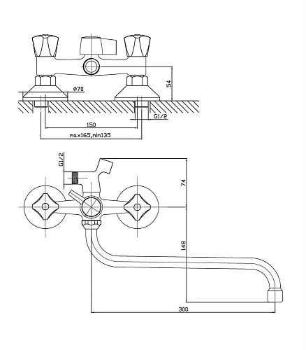 Смеситель для ванны Agger Retro-S A1822200 Смеситель для ванны Agger Retro-S A1822200