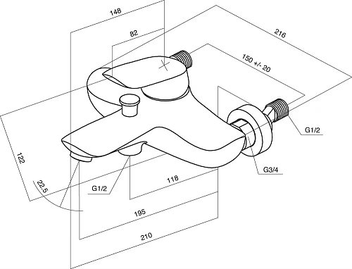 Смеситель для ванны AM.PM Bliss L F5310064 с душем Смеситель для ванны AM.PM Bliss L F5310064 с душем