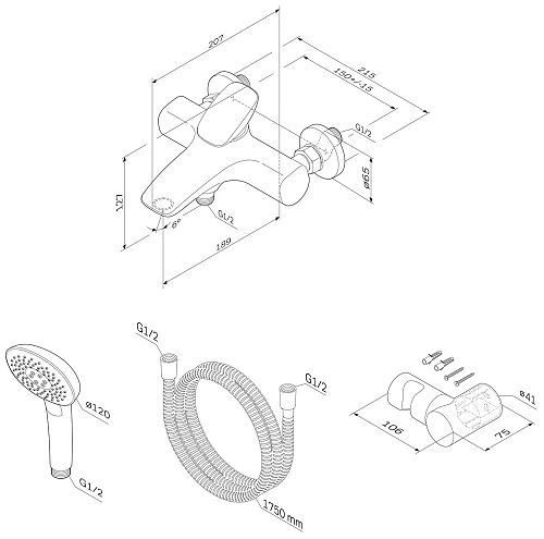 Смеситель для ванны AM.PM F70A15000 с душевым гарнитуром Смеситель для ванны AM.PM F70A15000 с душевым гарнитуром