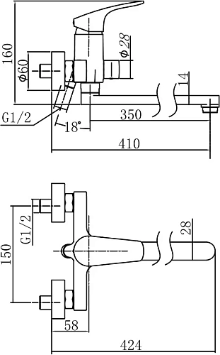 Смеситель для ванны Aquanet Static AF330-21C Смеситель для ванны Aquanet Static AF330-21C