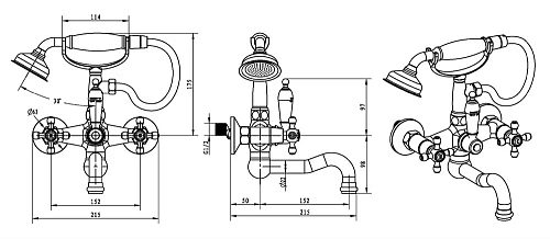 Смеситель для ванны Boheme CRYSTAL бронза (двуручковый) 313-CRST Смеситель для ванны Boheme CRYSTAL бронза (двуручковый) 313-CRST