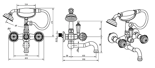 Смеситель для ванны Boheme IMPERIALE Ripresa 333 Смеситель для ванны Boheme IMPERIALE Ripresa 333