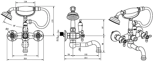 Смеситель для ванны Boheme Royal Cristal 293-Royal/CRST Смеситель для ванны Boheme Royal Cristal 293-Royal/CRST