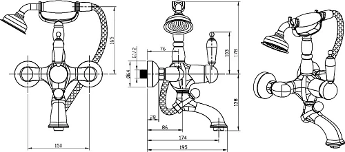 Смеситель для ванны Boheme Tradizionale Nero 253 с душевым гарнитуром Смеситель для ванны Boheme Tradizionale Nero 253 с душевым гарнитуром