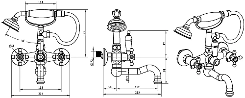 Смеситель для ванны Boheme TRADIZIONALE ORO 293-SW с белым swarovski Смеситель для ванны Boheme TRADIZIONALE ORO 293-SW с белым swarovski