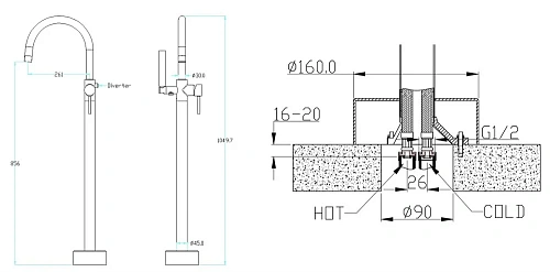 Смеситель для ванны Boheme UNO 469-BG напольный BLACK Gold Смеситель для ванны Boheme UNO 469-BG напольный BLACK Gold