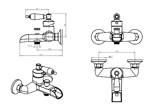 Смеситель для ванны Boheme VOGUE CRYSTAL 213-CRST Смеситель для ванны Boheme VOGUE CRYSTAL 213-CRST