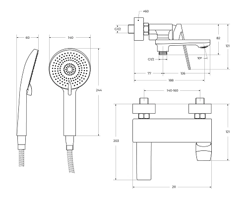 Смеситель для ванны CEZARES COMFORT-VD-01 с ручным душем, шлангом и держателем, хром Смеситель для ванны CEZARES COMFORT-VD-01 с ручным душем, шлангом и держателем, хром