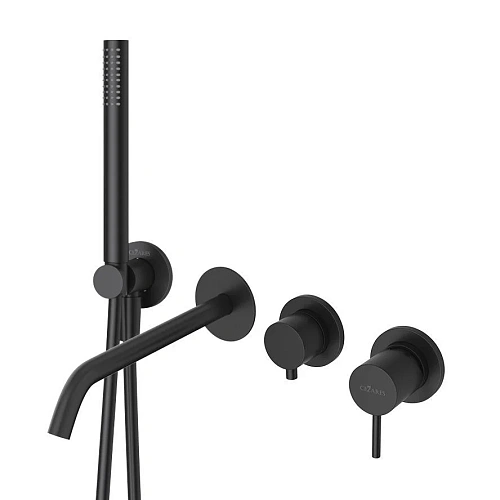 Смеситель для ванны CEZARES LEAF-VDIM3-D-L-NOP встраиваемый с переключателем на 3 выхода, с ручным душем, черный матовый Смеситель для ванны CEZARES LEAF-VDIM3-D-L-NOP встраиваемый с переключателем на 3 выхода, с ручным душем, черный матовый