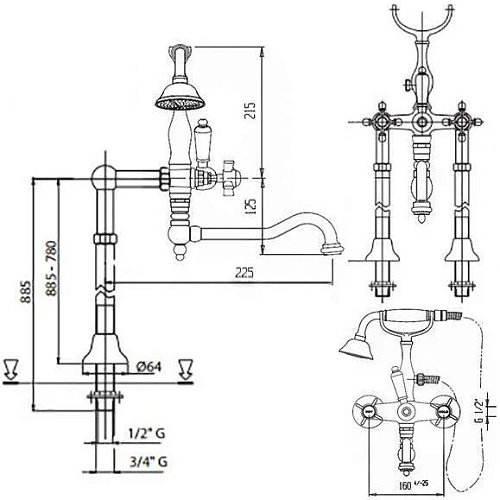 Смеситель для ванны CEZARES LORD-VDP2-01-Bi Смеситель для ванны CEZARES LORD-VDP2-01-Bi