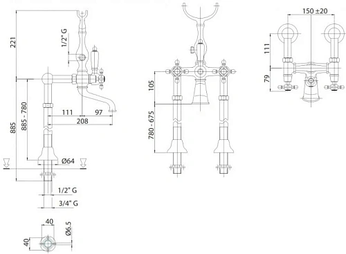 Смеситель для ванны CEZARES LORD-VDPS-01-Bi Смеситель для ванны CEZARES LORD-VDPS-01-Bi