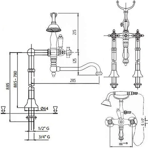 Смеситель для ванны CEZARES LORD-VDPS2-01-Bi Смеситель для ванны CEZARES LORD-VDPS2-01-Bi